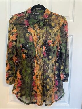 INC International Concepts Sheer Multicolor Snakeskin-Print Button-Down Shirt